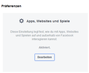 Facebook Apps und Websites - Anmeldung komplett deaktivieren